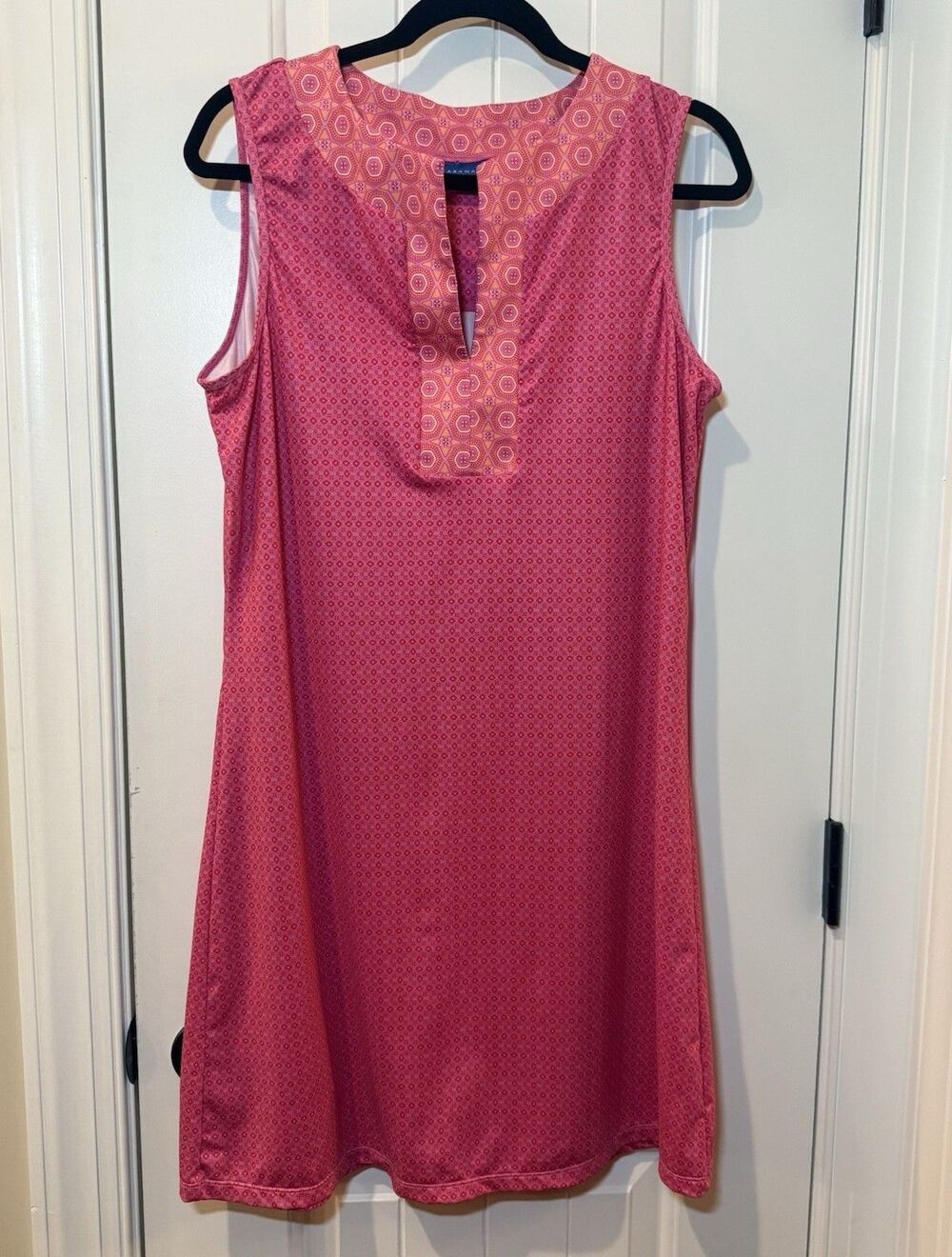 Cabana Life Womens Pink Geometric‎ Sleeveless Shift Dress Split Neck L